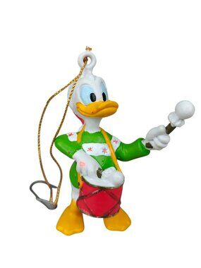 Disney Donald Duck Christmas Ornament Resin 1990s Green/Red Holiday Drummer